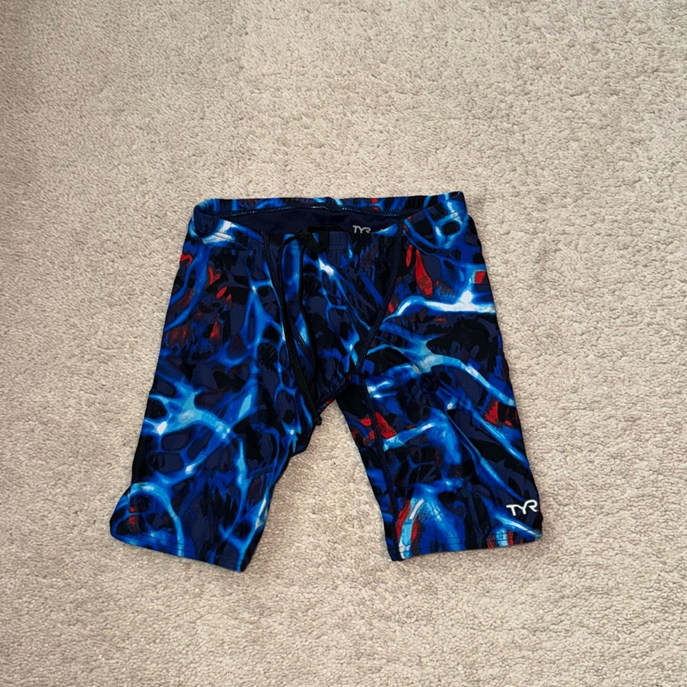 Boys TYR jammer swimsuit swim team blue red size 24